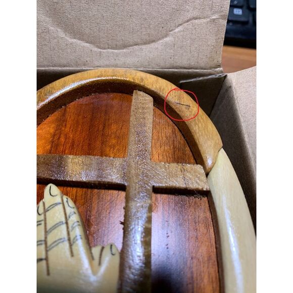 Hand Crafted Wood Prayer Hands and Cross Puzzle Trinket Box - Picture 4 of 4